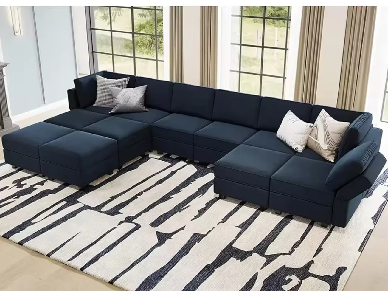 

Негабаритный модульный секционный U-образный диван с двусторонними двойными шезлонгами, спальный диван
