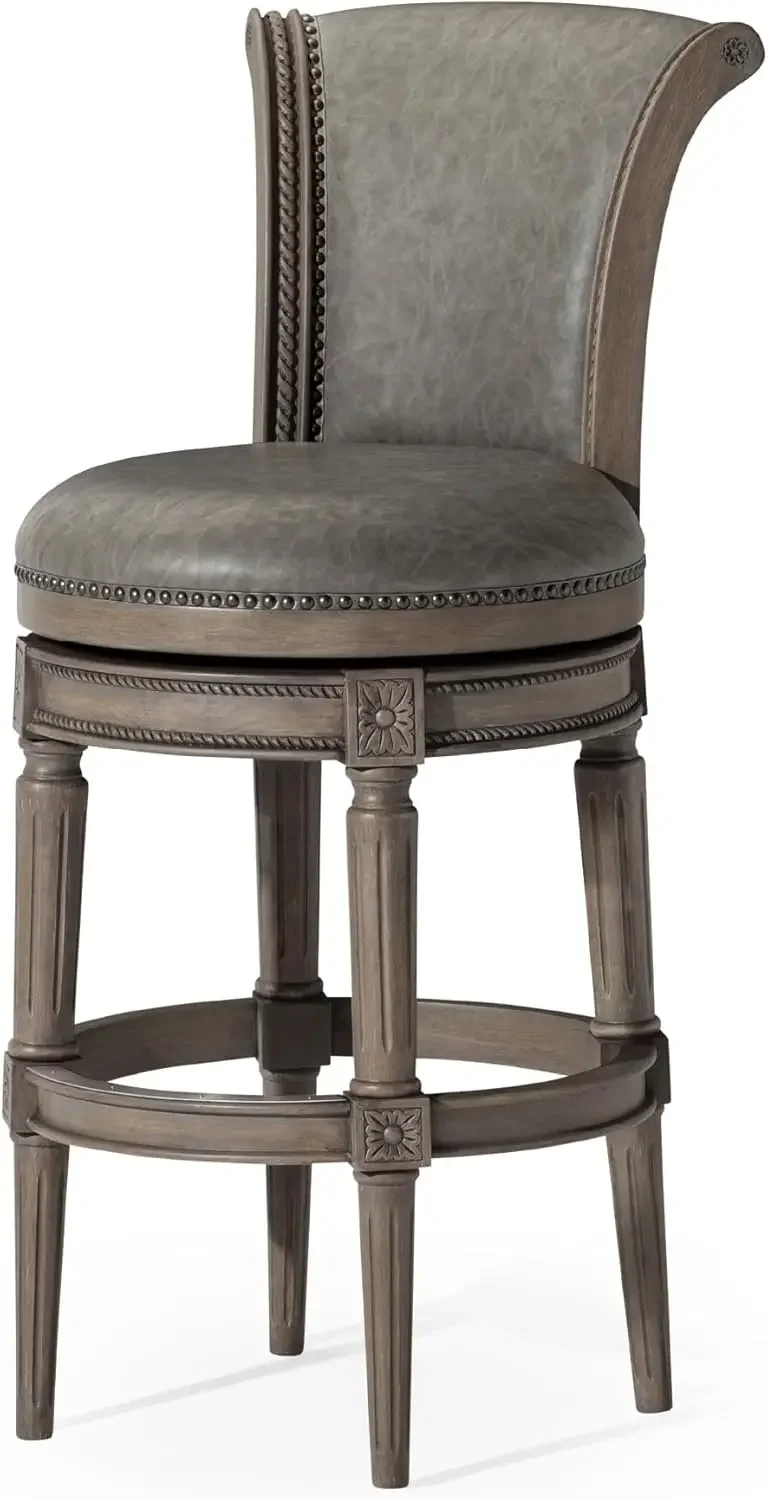 Height Upholstered Barstool with Back in Reclaimed Oak Finish with Ronan Stone Vegan Leather Cushion Seat