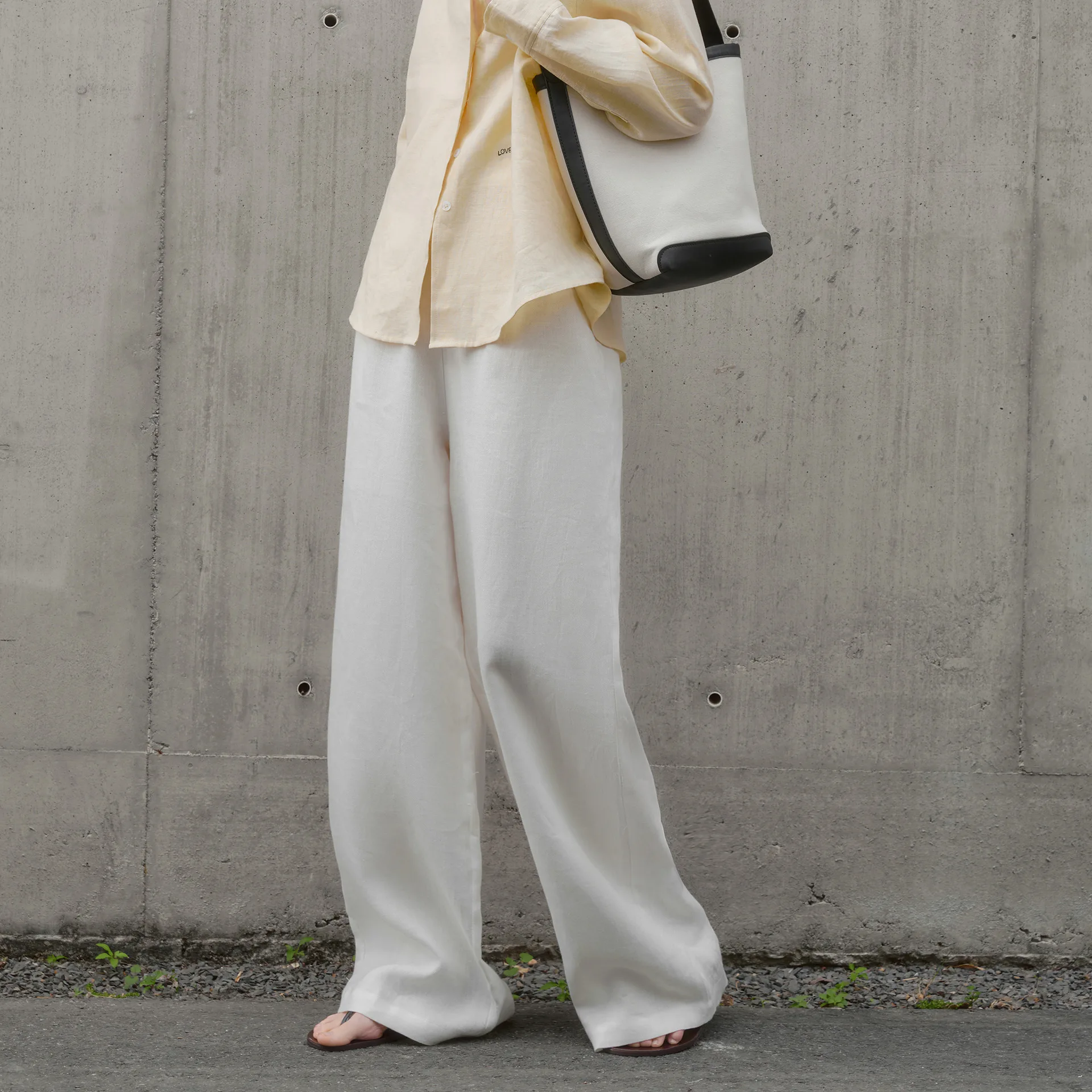 100% lin Simple pantalon à fermeture éclair mode femme pantalon ample 2026 printemps et été bureau dames décontracté mince pantalon à jambes larges