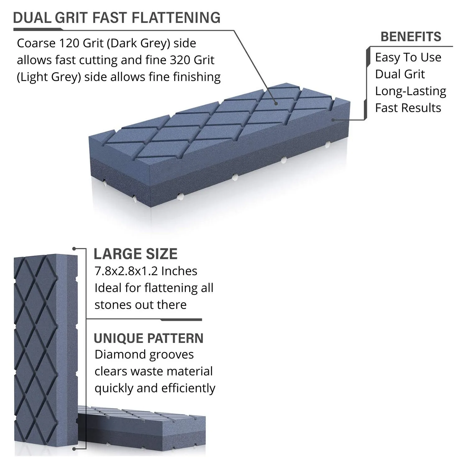 Large Flattening Stone- Dual Grit Coarse/Fine Sharpening Stones Flattener- Diamond Grooves Whetstone Fixer