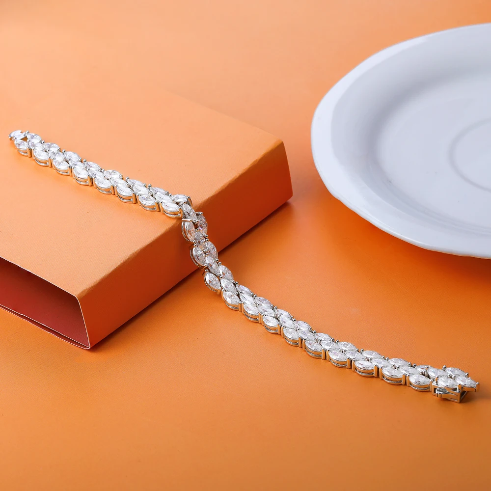 TEMGF S925 سوار الفضة 0.3CT ماركيز مويسانيتي البطانة 15-18 سنتيمتر طول للنساء موضة أنيقة غرامة مجوهرات