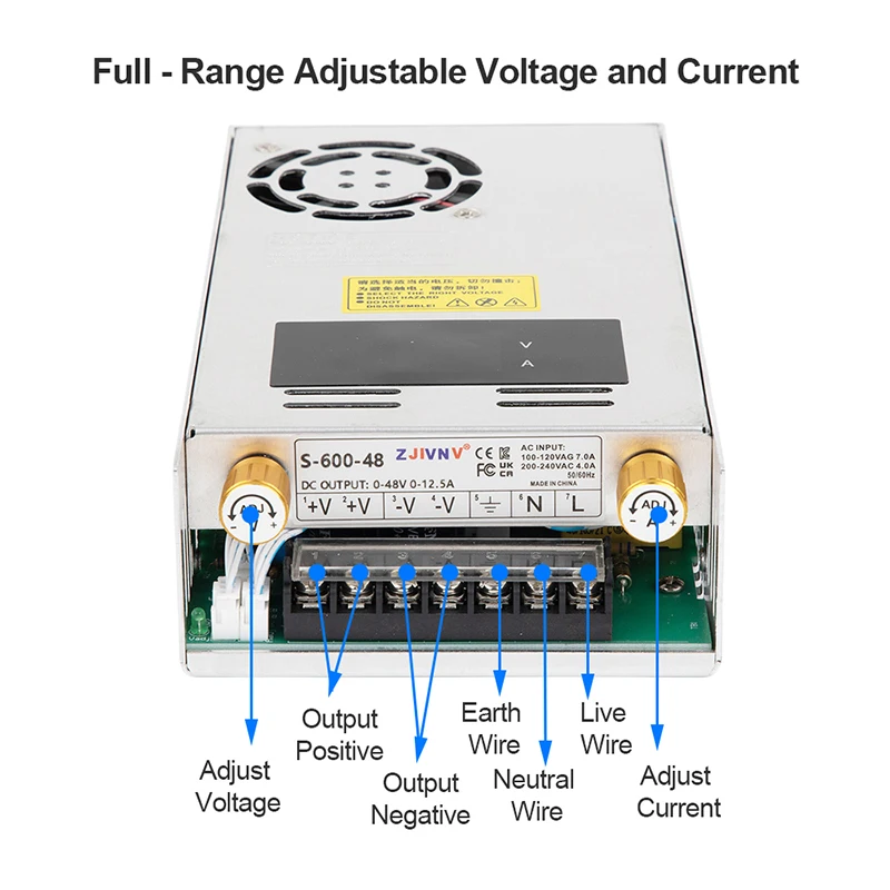 600W Dual Digital DC Adjustable Switching Power Supply AC-DC Converter 100V 6A 120V 5A 150V 4A 200V 3A 220V 2.7A S-600