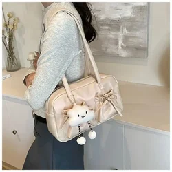 MBTI Vintage Handbags for Women Pu Leathers Fashion White Versatile Bag Casual Zips Korean Style Underarm Shoulder Bag 2024