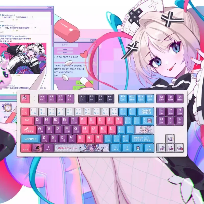 

NEEDY GIRL OVERDOSE Theme Keycap Set Cherry Profile PBT Dye Sublimation Fit 60%-108% MX Switch Keycaps for Mechanical Keyboards