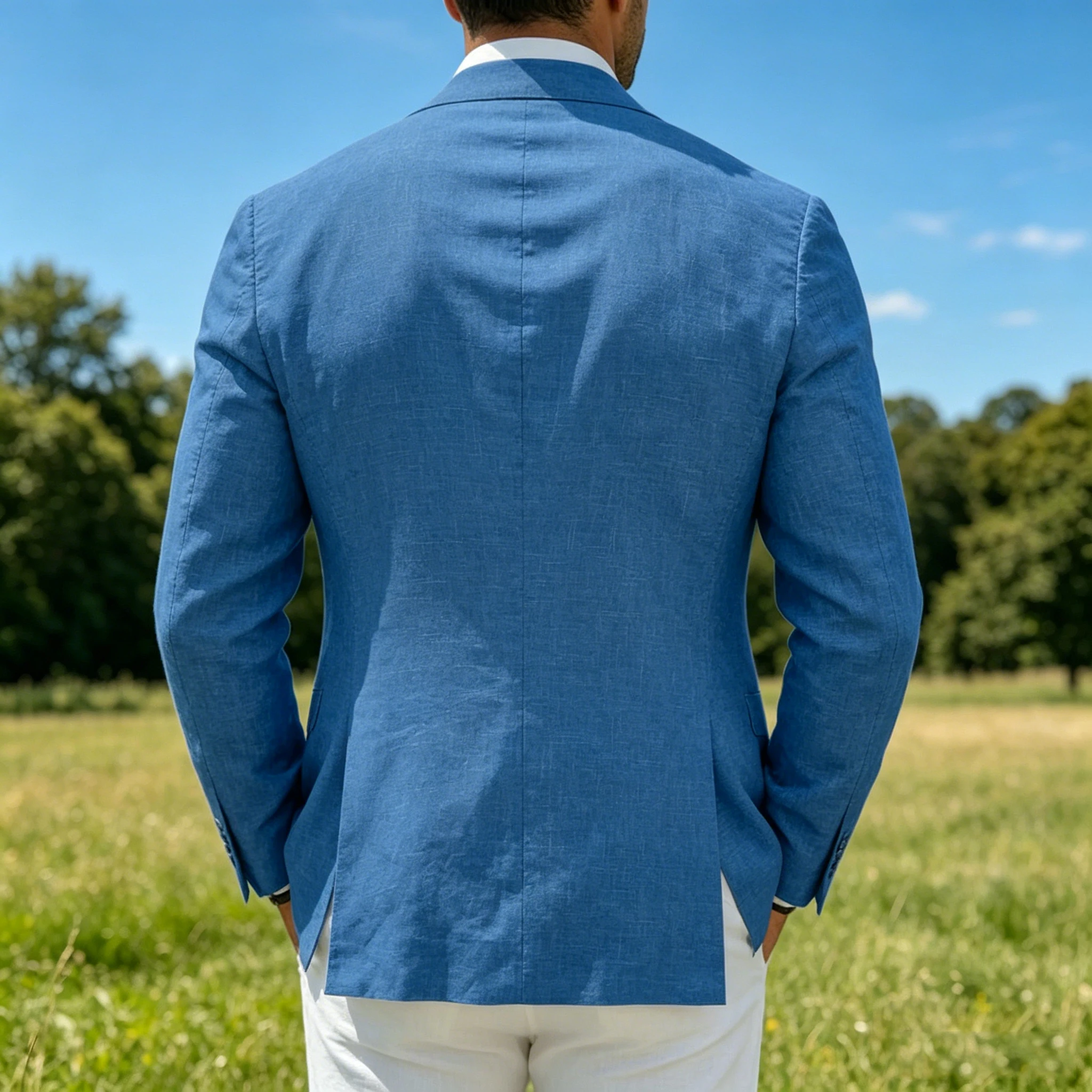 Summer Men's Linen Blazer Slim Fit Formal Business Lightweight Casual Suit Jacket Breathable Notch Lapel Sport Coat for Beach image 6