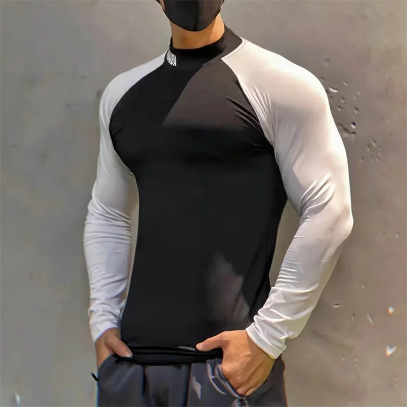 Spring autumn high quality compress Tight sports T-shirt quick drying elasticity long sleeved T-shirt men running fitness tops