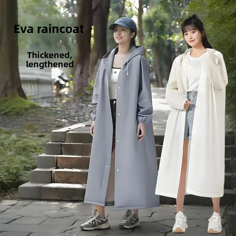EVA long waterproof raincoat for adults unisex travel hooded raincoat with drawstring suitable for fishing and camping.