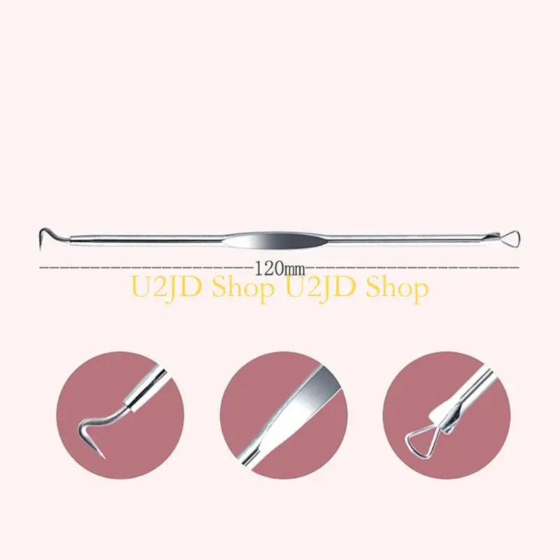 U2JD 4PCS สแตนเลสสิวการกำจัดสิวเข็มสิวเครื่องมือล้างหัวดำเครื่องมือช้อนใบหน้าเครื่องมือดูแลผิวสำหรับทำความสะอาดรูขุมขนบนใบหน้า