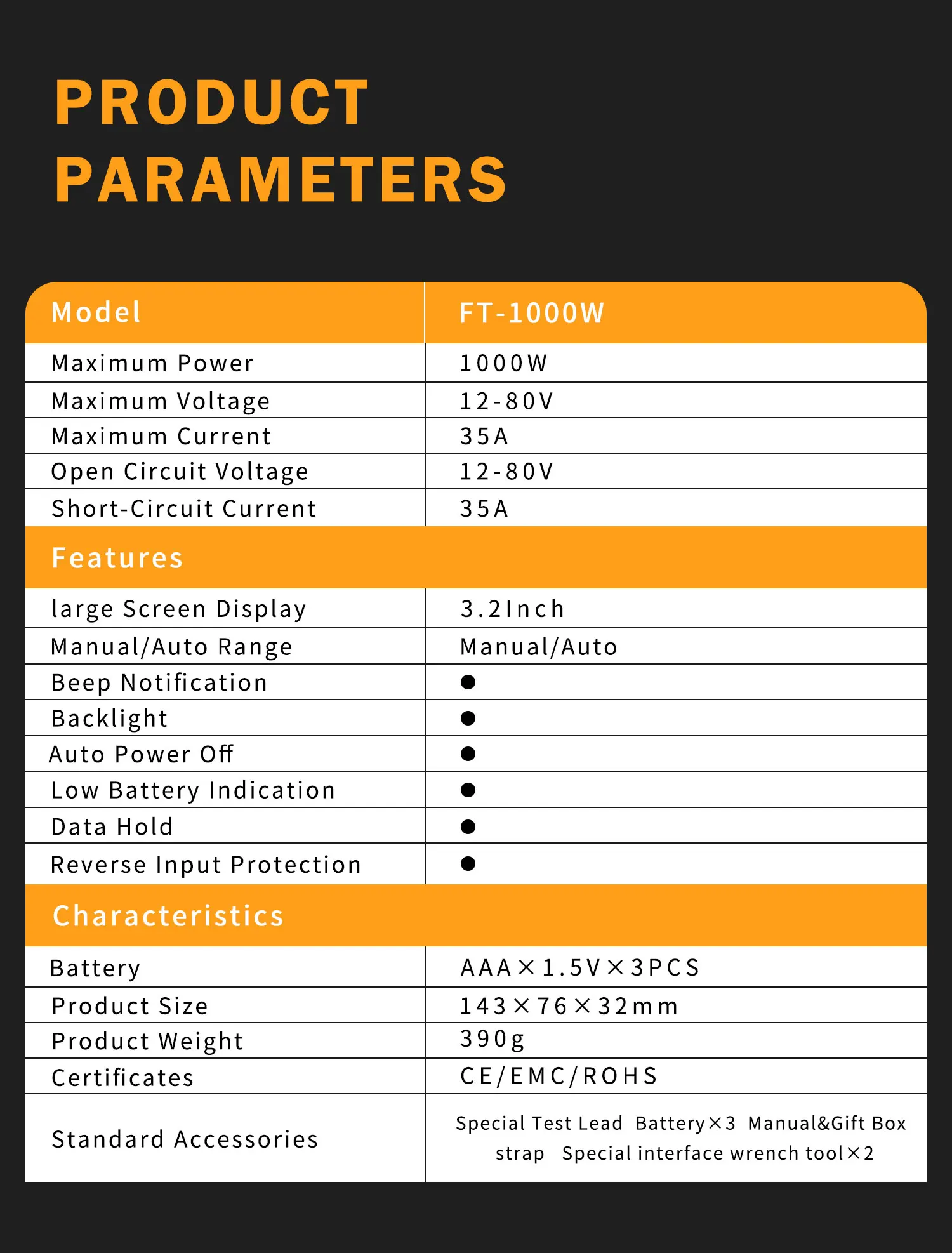 ZIBOO Solar MPPT Meter Photovoltaik Multimeter, PV Modul FT-1000W MAX Power Tester, Offene Stromversorgung Spannung Kurzschluss Strom – Detail 7