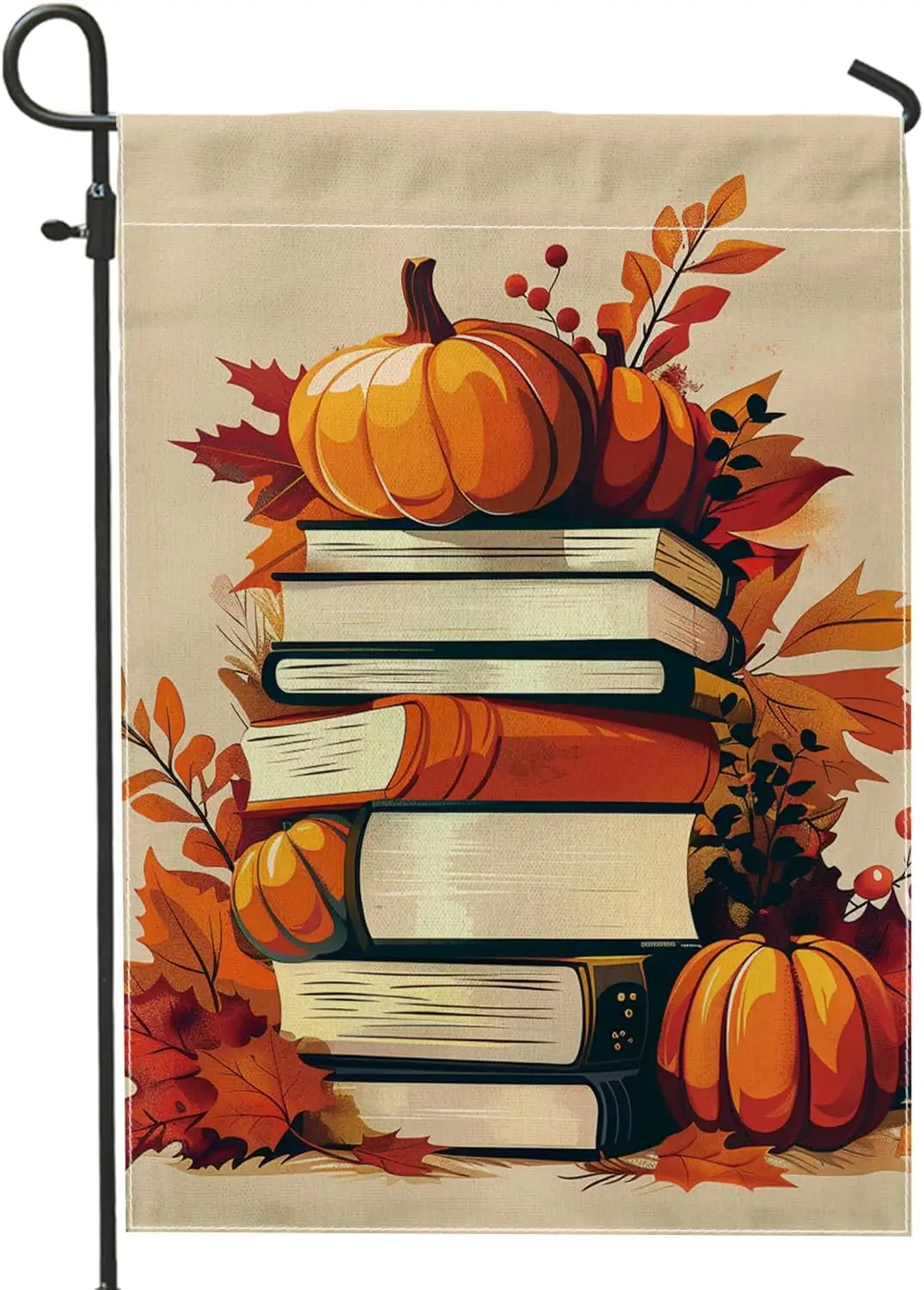 Autumn Books Garden Flag, Pumpkin Stack Leaves Home Decor Double Sided Burlap Yard Flag, Harvest Fall Outdoor Lawn Decoration 12