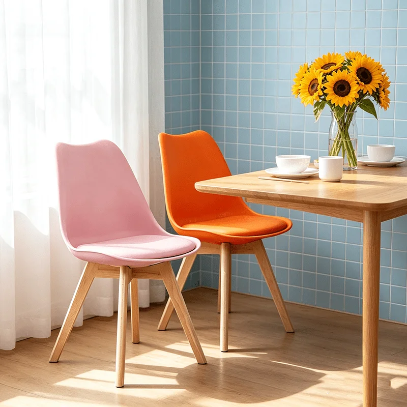 Nordic style dining chair - solid wood chair legs, comfortable armless chair, with PU seat cushion