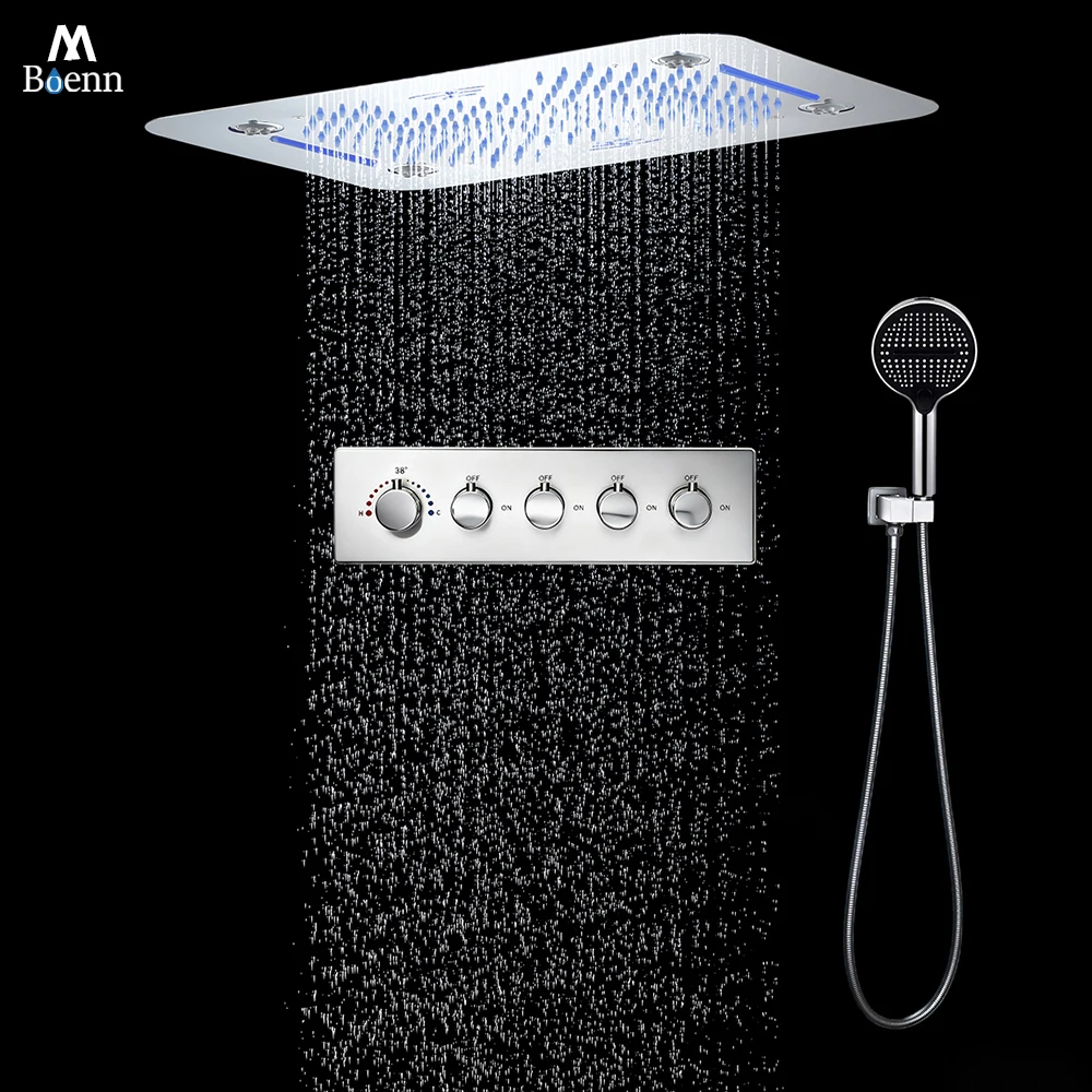 

M Boenn LED Shower Set Bathroom Faucet Thermostatic Mixer 4 Functions Showers Host Controller Ceiling Music Shower Head Rainfall