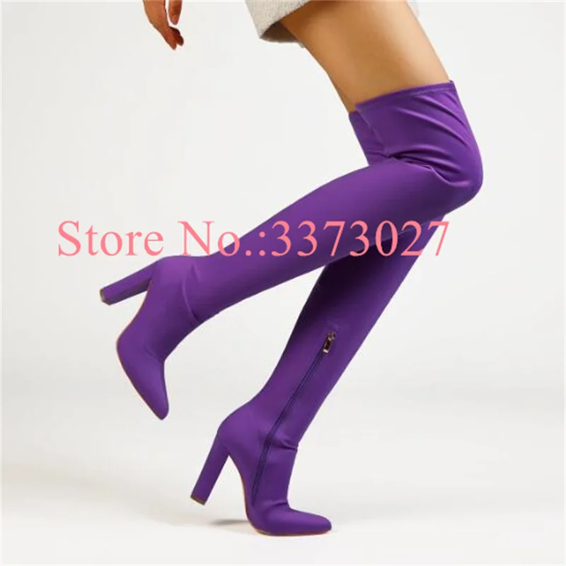 Purple Elastic Long Boots Woman over-the-knee Boots Thin Heel Booties 2019 Hot Fashion Autumn Winter Female Dress Shoes