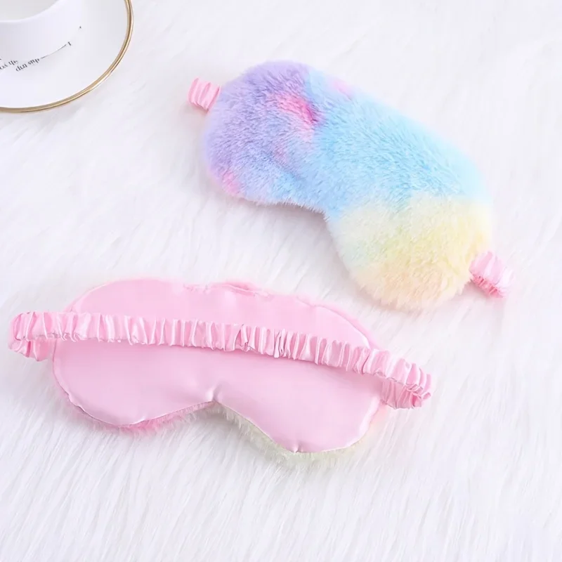 1Pc Colorful Rainbow Sleep Eye Mask, Soft Plush Light‑Blocking Comfortable Eye Cover for Sleeping