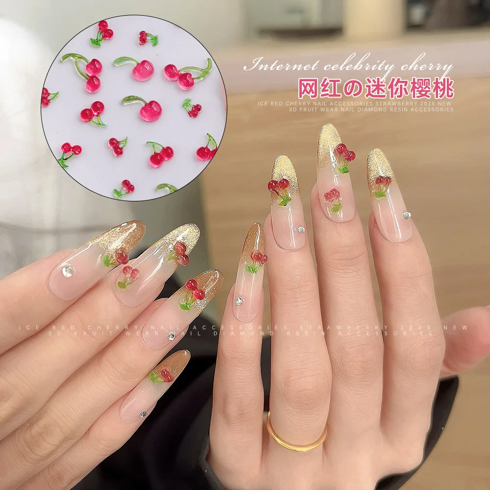 20 pcs/lot Kawaii Cherry Nail Charms Sweet Fruit Cherry Decoration Large & Small Size 3D DIY Accessories for Press On Nails