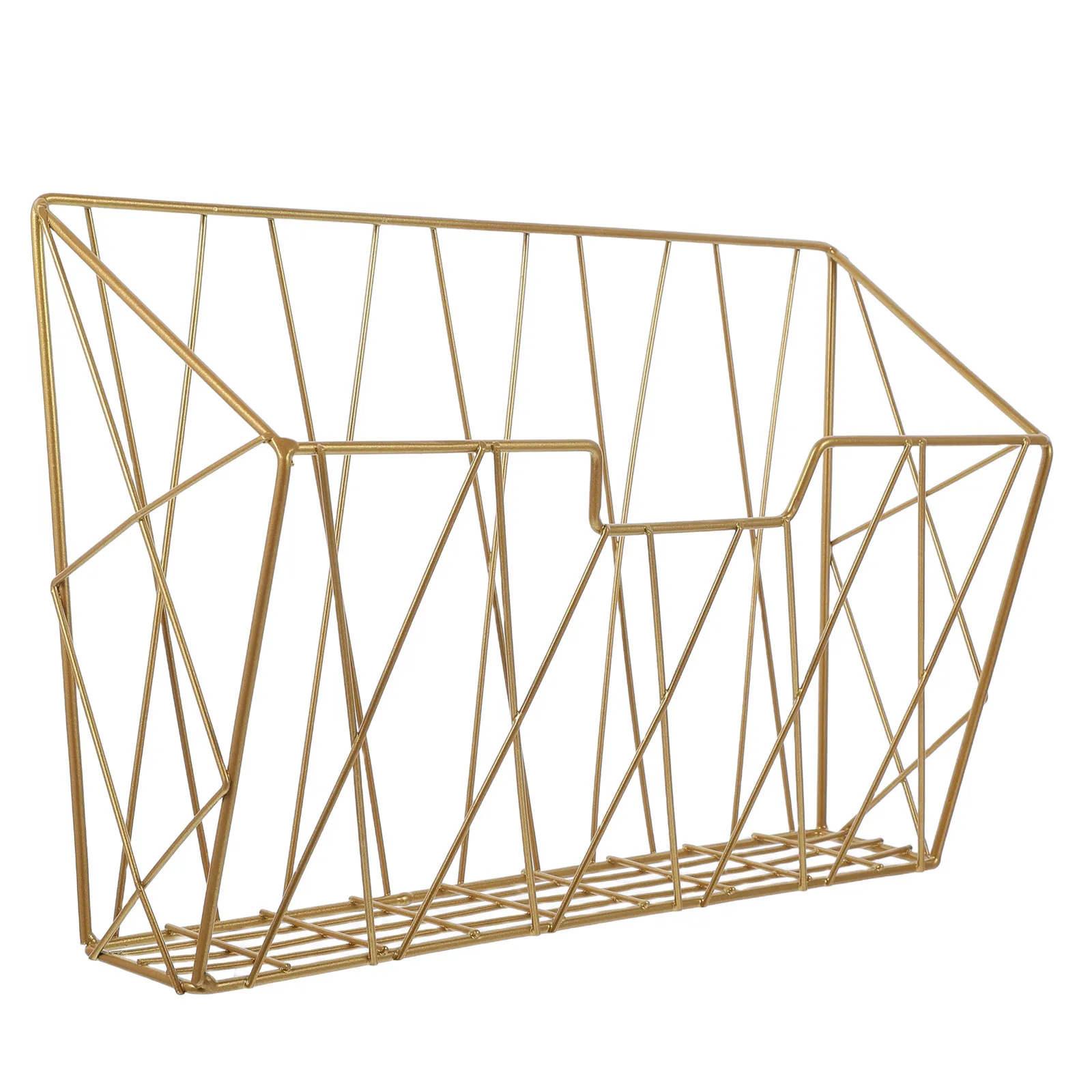 Gold Wall Mounted Magazine Rack Metal Hanging Organizer Decorative Holder for Office Home Storage Newspaper File Display