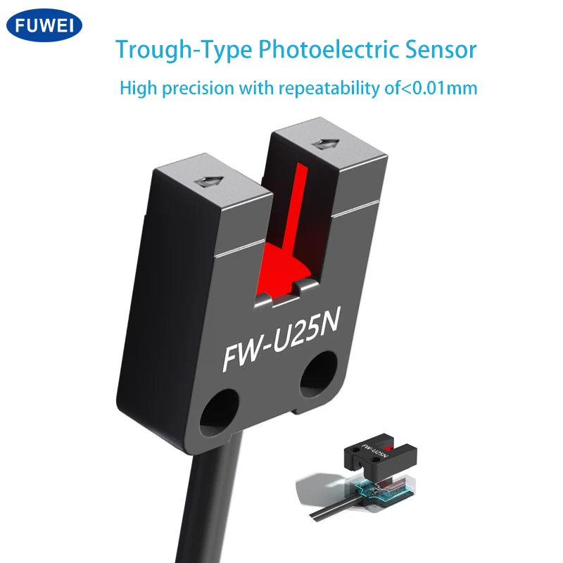 FW-F25N U-Slot Photoelectric Sensor Direct Replacement for Panasonic PM-L25/F25/R25/K25/U25 Opposite-Type with Red LED Concave