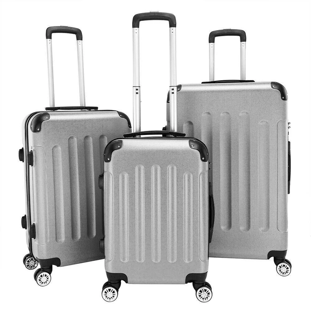 

3-Iin-1 20 24 28 Luggage Travel Set Bag ABS Trolley Suitcase w/TSA Lock Gray