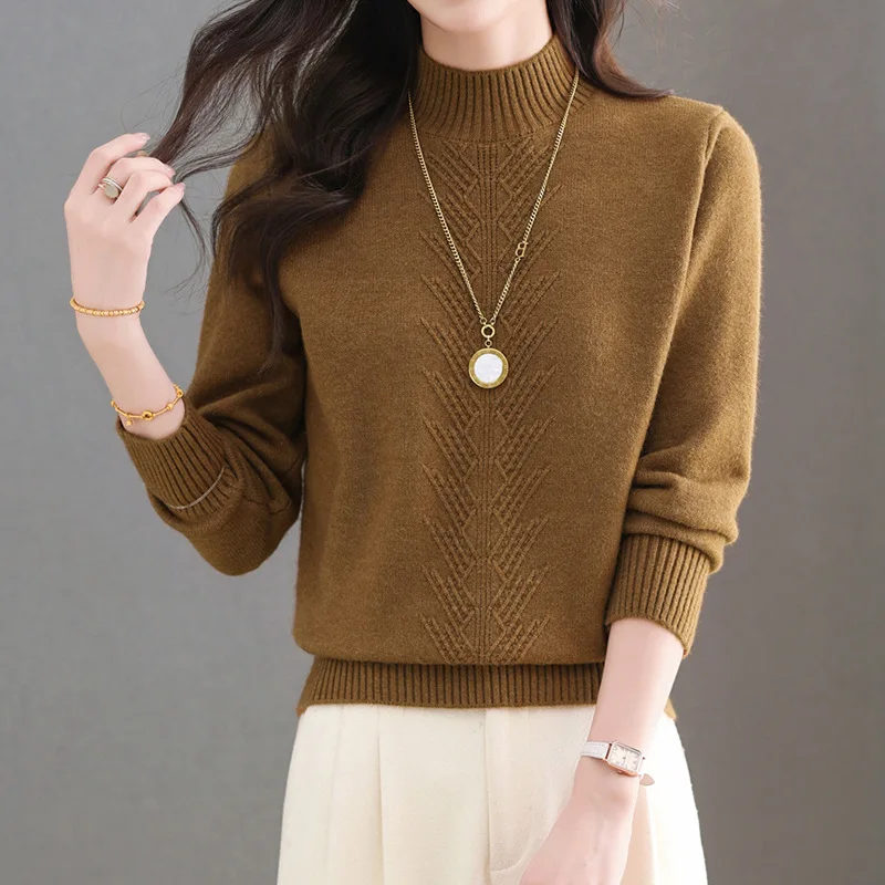 Nouveau automne hiver vêtements femme demi col roulé chaud Pollovers à manches longues femmes Pull haut Pull dames tricots Blouse