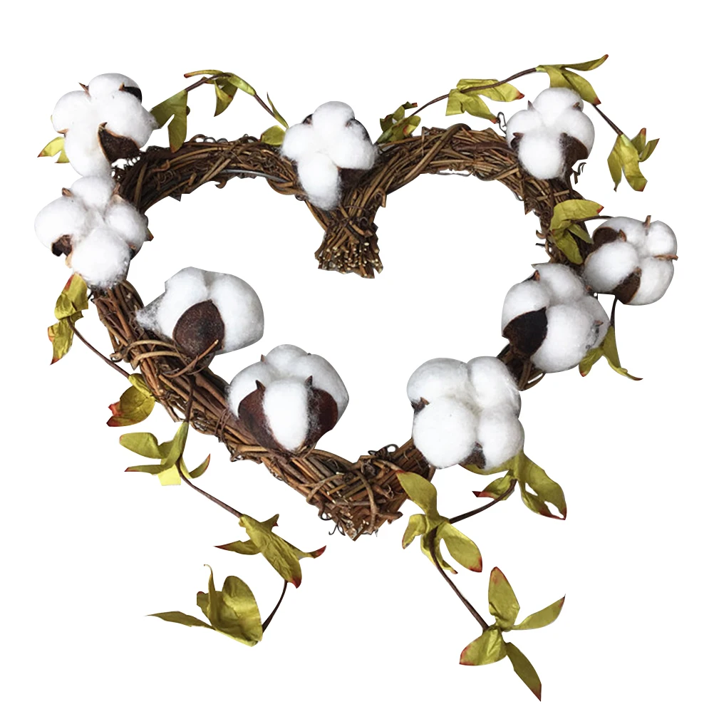 

1pc Heart Shaped Cotton Wreath Lifelike Garland for Indoor Decor Christmas Wedding Party Decorative Wreaths PE Material
