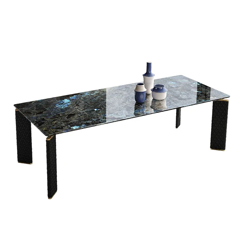 Mesa de comedor rectangular de piedra natural de lujo, ligera, de lujo, para villa, suelo plano grande C