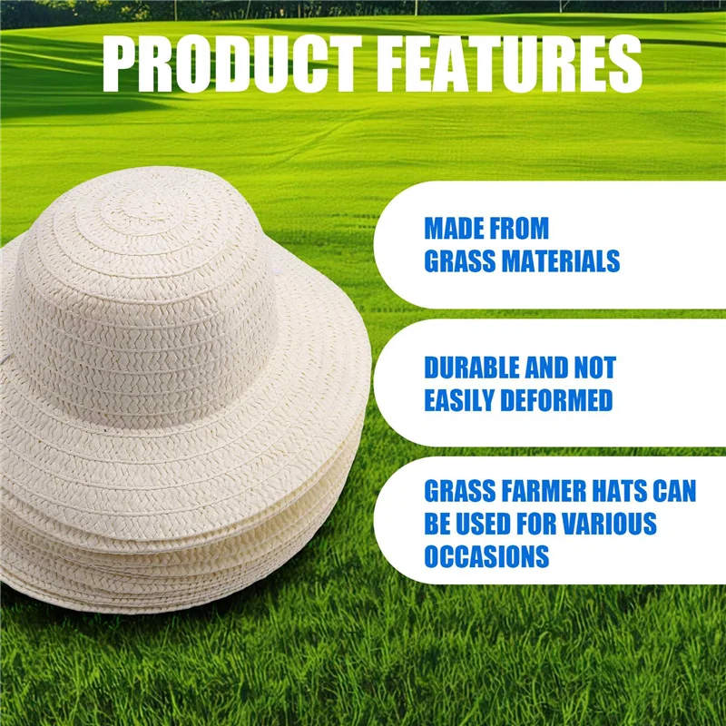ABDJ-60 قطعة لتقوم بها بنفسك القش طقم قبعات الشاطئ الصيف العمل المزارع القبعات للرجال النساء الاطفال كاوبوي حفلة عيد ميلاد الديكور