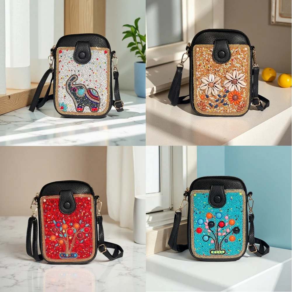 

Богемная мини-женская сумка-мессенджер с бирюзовыми рисовыми бусинами, расшитая бисером ручной работы, сумка для мобильного телефона, регулируемая кожаная сумка на плечо