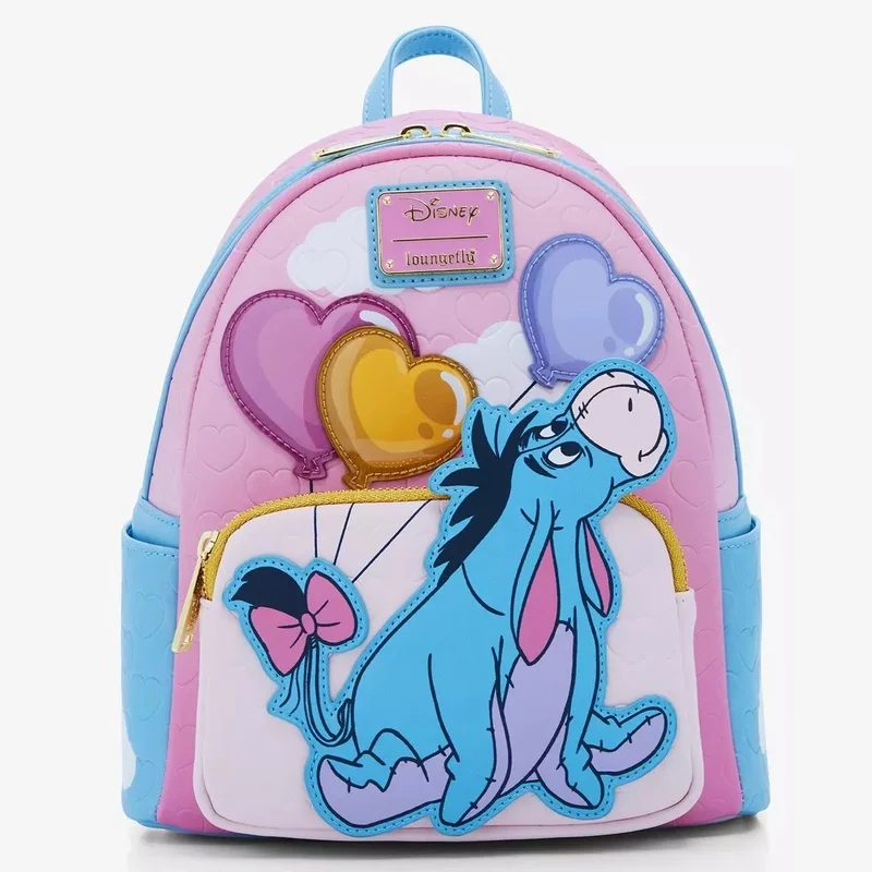 Loungefly Disney Cartoon Pooh Bear Eeyore Balloon Printed Backpack Pu Leather Fashion Shoulder Bag Mini School Bag Wallet Gifts