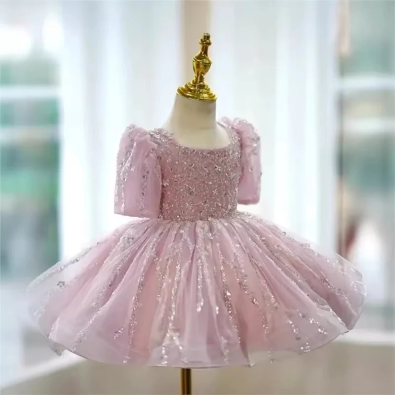 فساتين حفلات الأميرات طفلة عيد ميلاد الزفاف عيد الميلاد ملابس الطفل الترتر طفل رضيع فستان توتو نفخة الأكمام الرضع