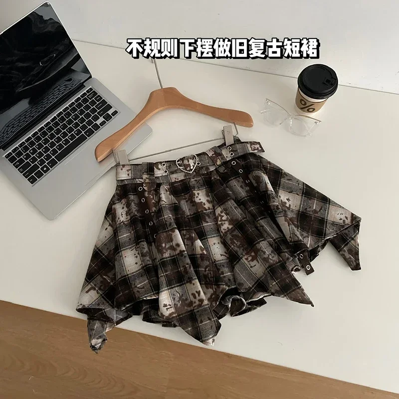 

2024 Autumn New Irregular Hem Y2K Vintage Short Skirt New Style Temperament A-line Skirt Girl