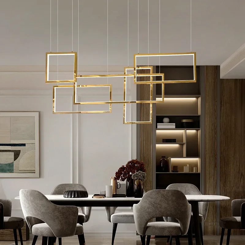 Nordic square chandelier, simple and personalized designer bar lobby front desk mirror stainless