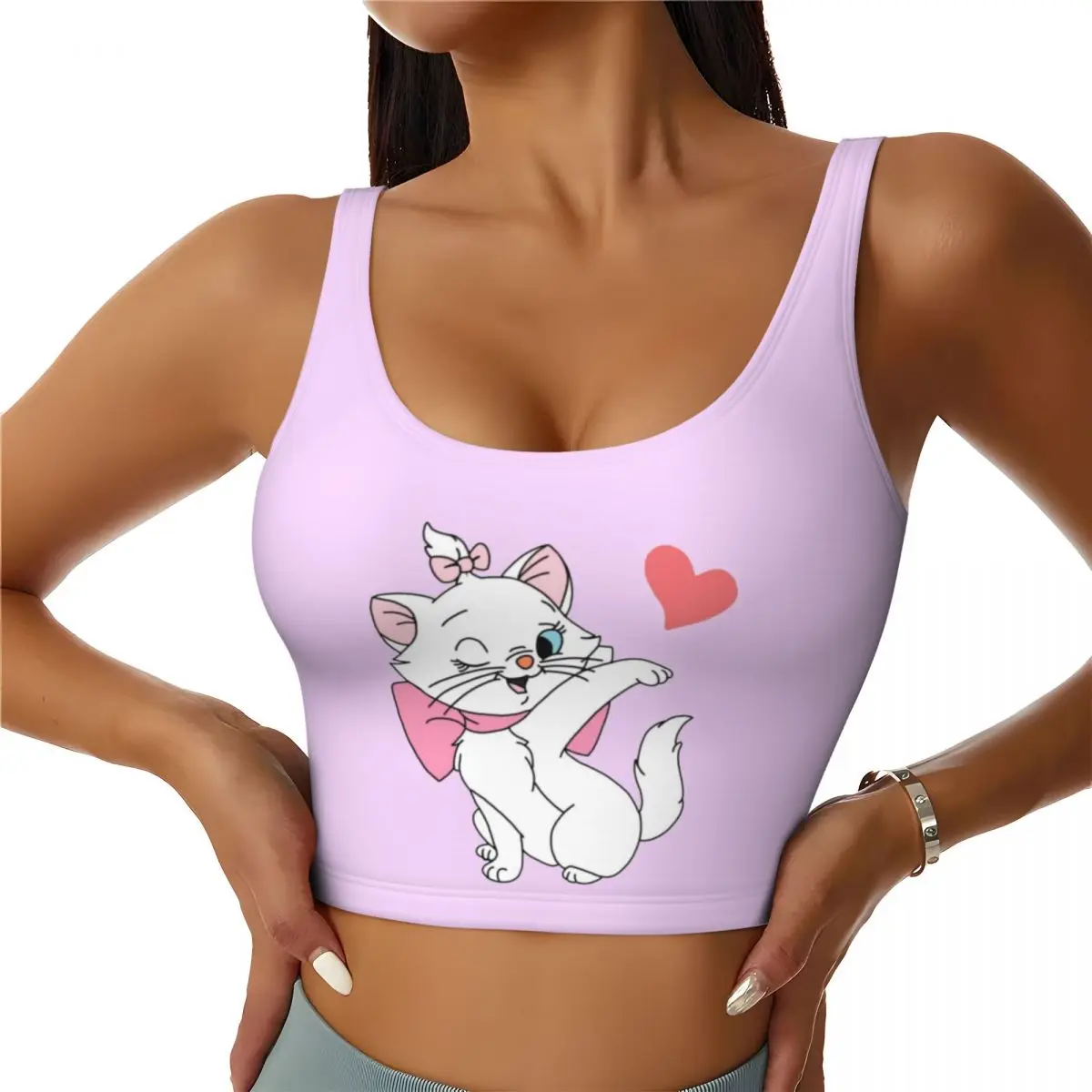 

Custom Cute Marie High Impact Sports Bras Women's Girly Cat Kitten Seamless Workout Yoga Crop Tank Tops