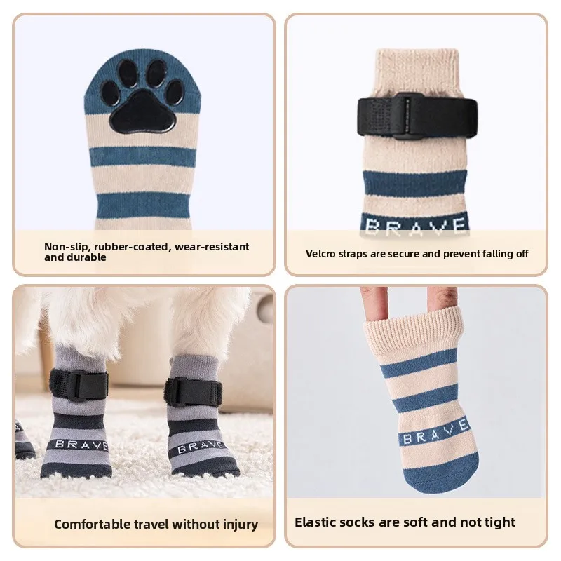 Letter Print Anti-Slip Dog Socks, Adjustable Straps Paw Protectors for Small Dogs, Prevent Licking