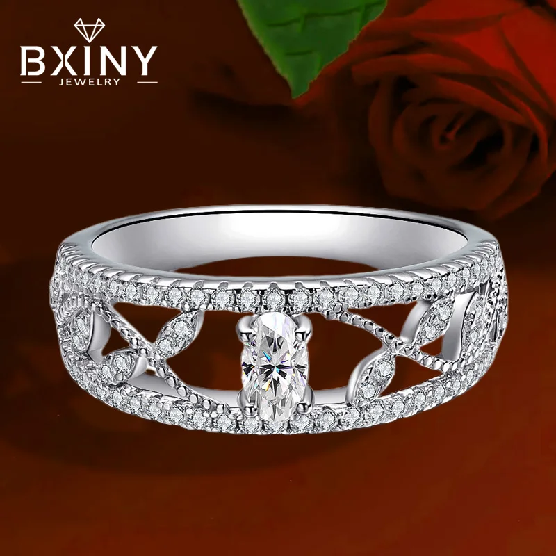 

BXINY GRA Certificate All Moissanite Rings S925 Silver for Women 3*5mm Oval Cut Diamond Eternity Wedding Band Gifts Fine Jewelry