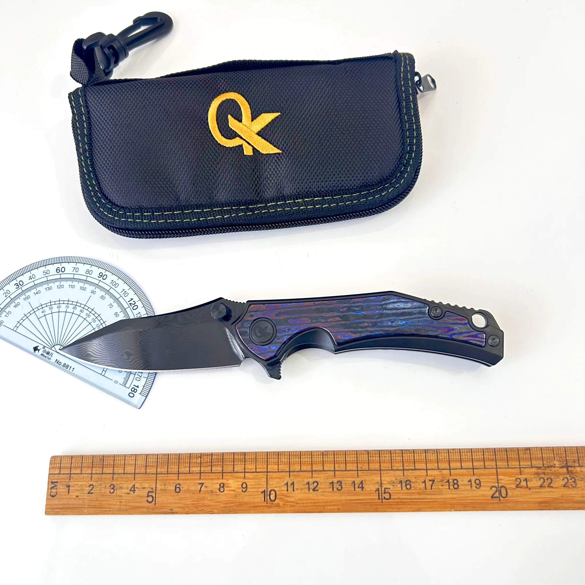 DLC Coated Full CNC Precision Folding Knife RWL34 PMC27 Damascus Zirconium TC4 Inlay Ceramic Bearings 193g EDC Tool