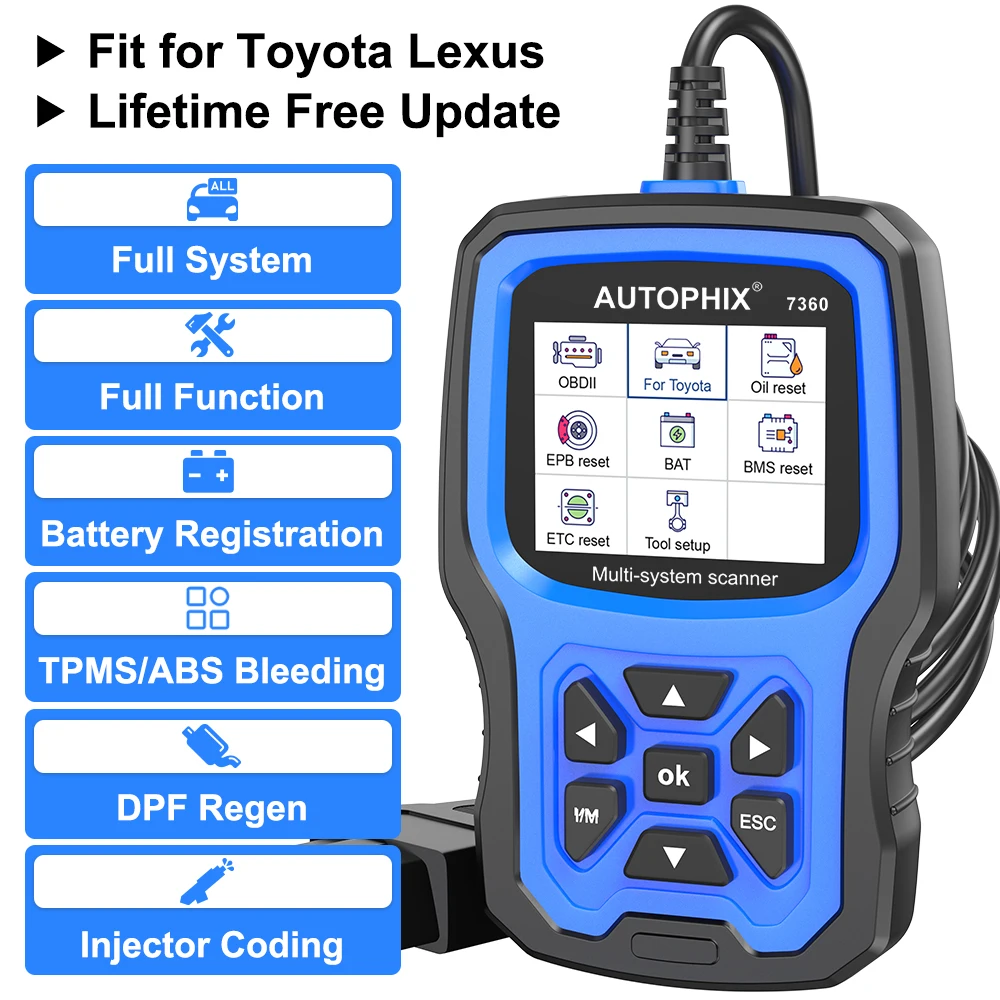 AUTOPHIX 7360 Voor Toyota OBD2 Scanner Alle Systeem Automotive Code Reader ABS EPB SRS OLIE BAT Reset Auto Diagnostische Scanner