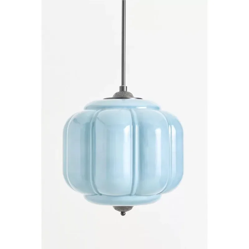 Modern Pumpkin Glass Chandelier E26 Copper Metal Pendant Light for Living Room Bedroom Island Decor Versatile Ceiling Fixture