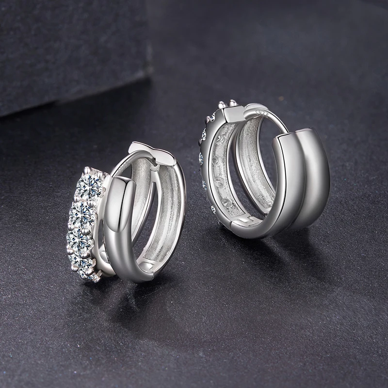 

Bamoer U Double-layer Moissanite Hoop Earrings 925 Sterling Silver Certified Earrings Women Fine Jewelry D Color VVS1