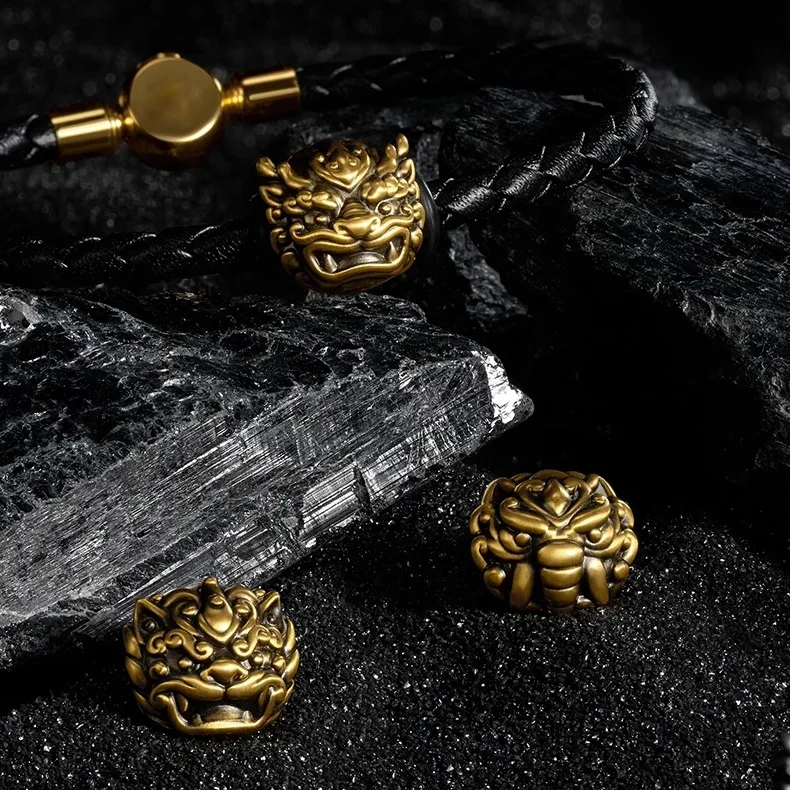 Chinese Style Feng Shui Vintage Sand Gold Good Luck Attract Wealth Pixiu Kylin Baku Mythical Beast Spacer Beads For Diy Bracelet