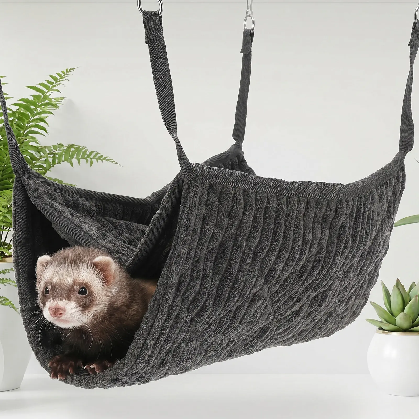 Large Ferret Hammock Chinchilla Hanging Tunnel Bed for Cage Cat Grey Animal Hideouts view 2