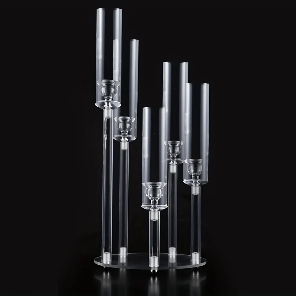 1pc Tall Acrylic Candelabra Candle Holder 5 Arms Acrylic Clear Candelabra Centerpieces For Wedding Centerpiece Dining Table Home