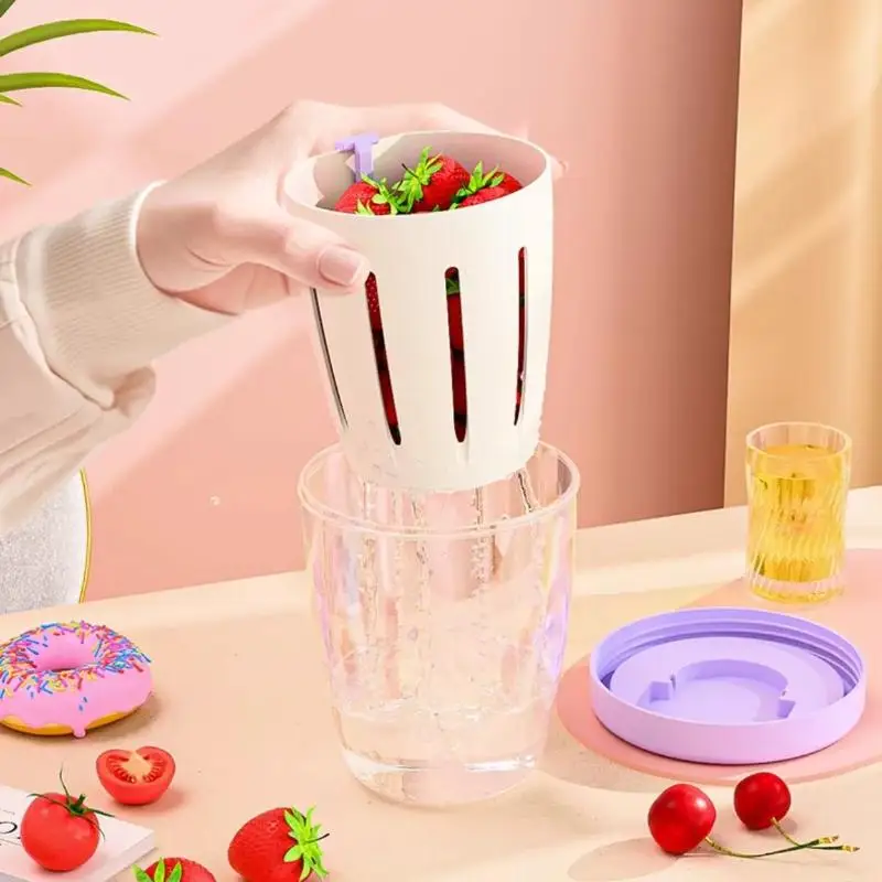 Cylindrical Salad Container—Plastic Fruit Cup With Fork And Drainage Holes, Multi-Purpose Portable Vegetable Lunch Box