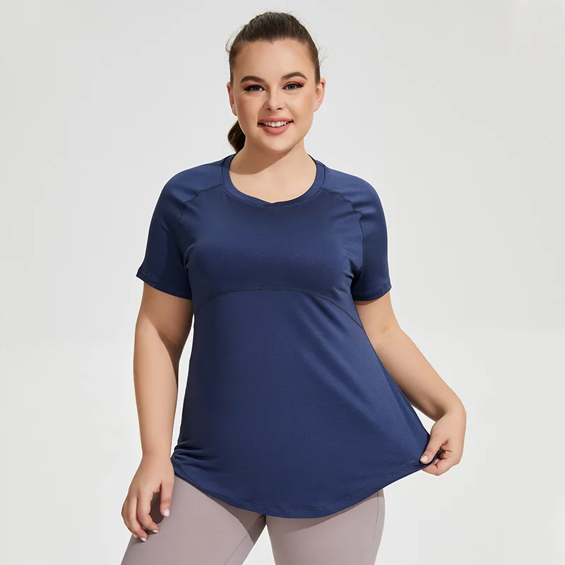 Plus Size Odzież sportowa Kobieta Siłownia 2024 Odzież do jogi Koszulka damska z krótkim rękawem Top fitness Oddychająca koszulka do biegania Slim Butt Cover — zdjęcie 5