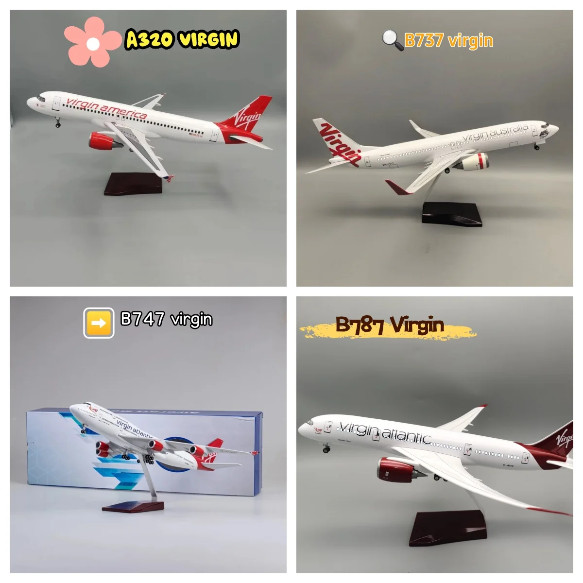 لعب مقياس الطائرات A320 47 سنتيمتر الخطوط الجوية العذراء 320/787/737/747 ألعاب تعليمية نموذج عجلة الضوء دييكاست الراتنج الطائرة