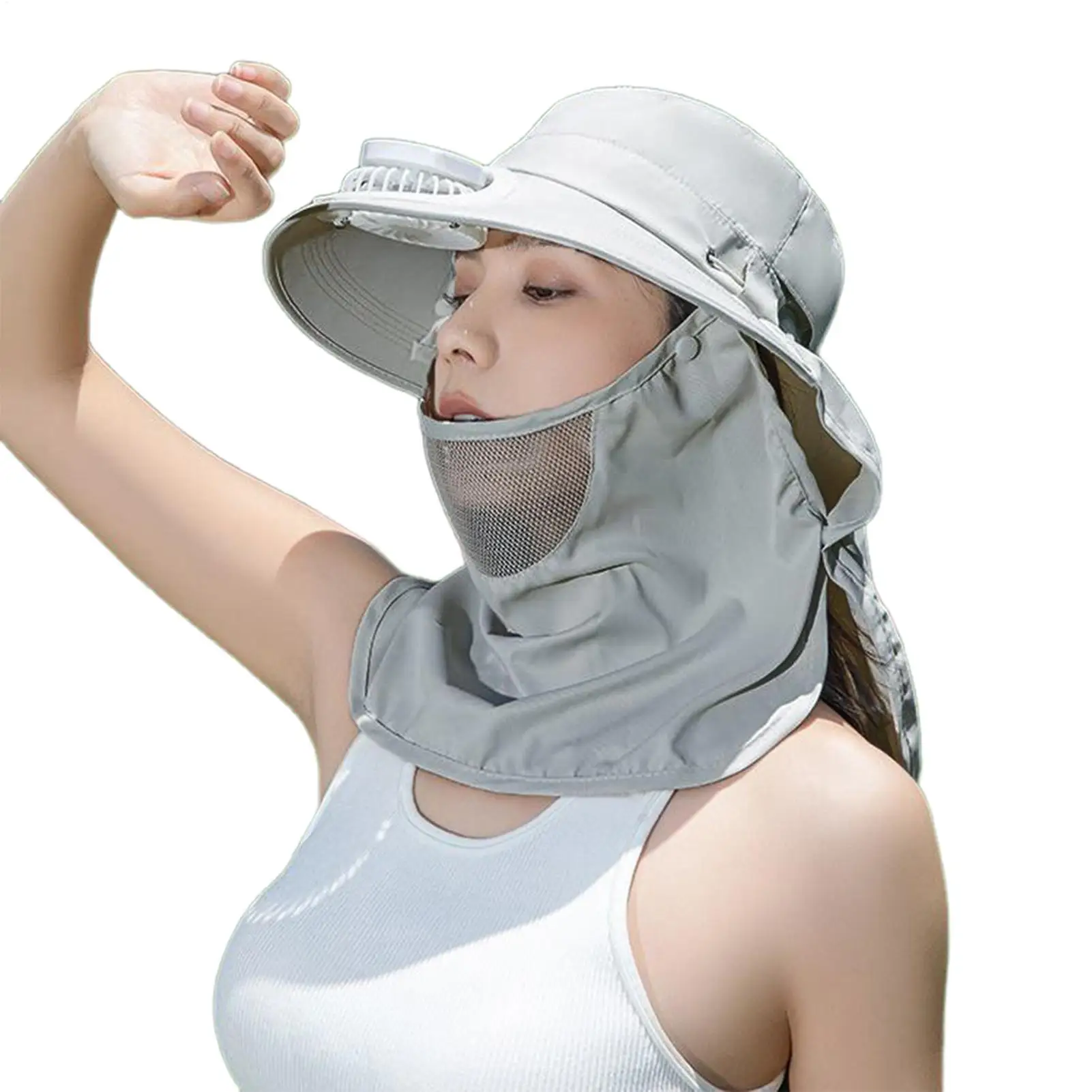 

Fan Hats For Women Solar Powered Wide Brim UV Protection Gear Outdoor Fishing Hat With Face Guard Neck Flap For Outdoor Beach