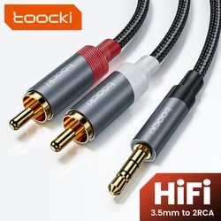 Toocki 3.5mm do 2 RCA przewód Aux 3.5mm jack do 2RCA męski Adapter rozdzielacz przewód Audio do smartfona głośnik do komputera przewód