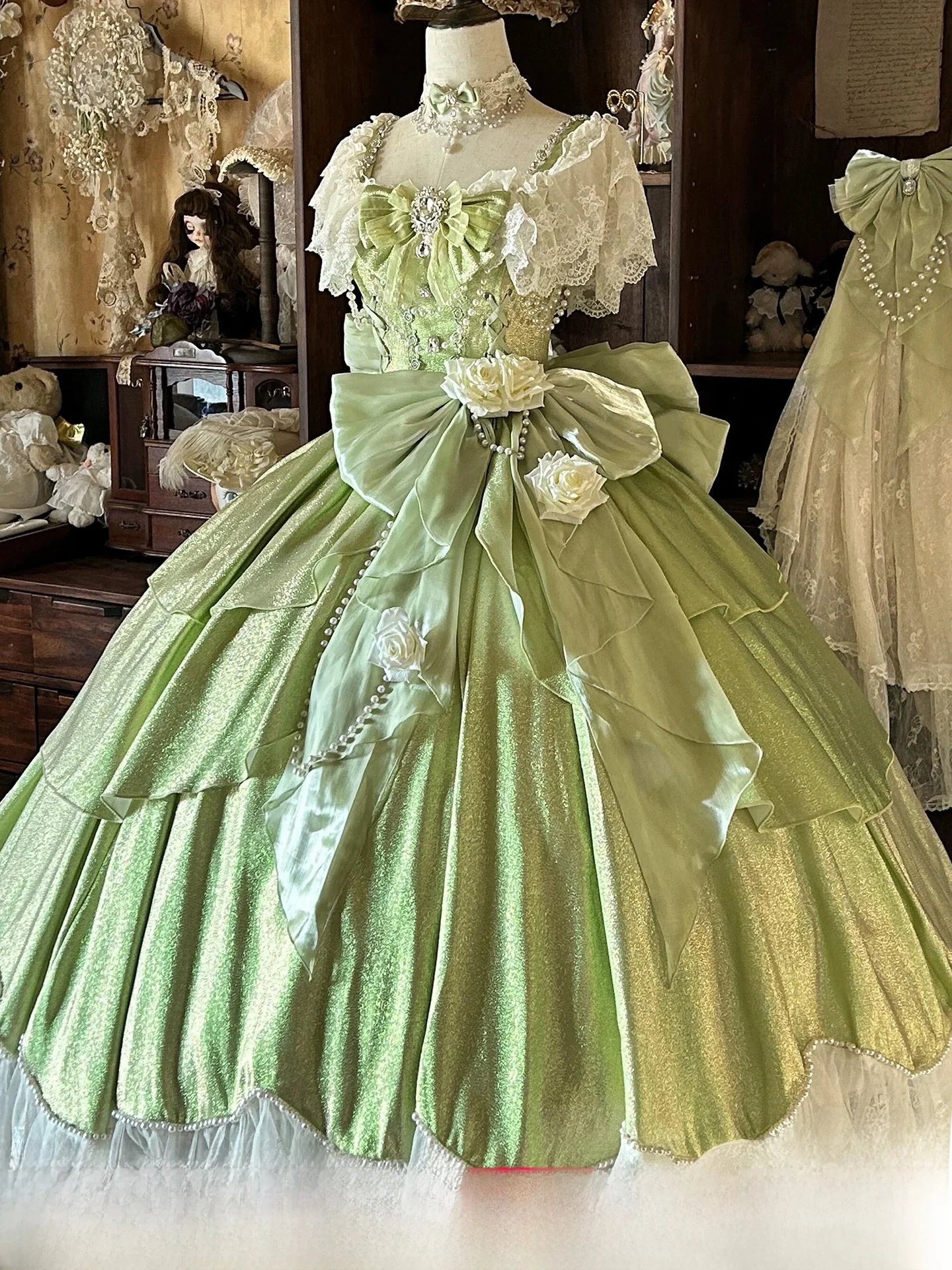 

Princess Style Lolita Evening Gown Wedding Birthday Party Graduation Student Female Long Skirt with Belt Wedding Dress