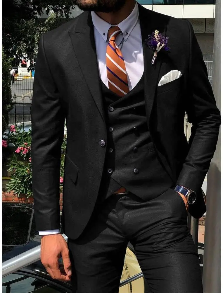 Blu scuro 3 pezzi Slim Men Fashion Suit Cutsom Sposo Smoking da sposa Prom Matrimonio Abito da uomo su misura Costume Homme Mariage