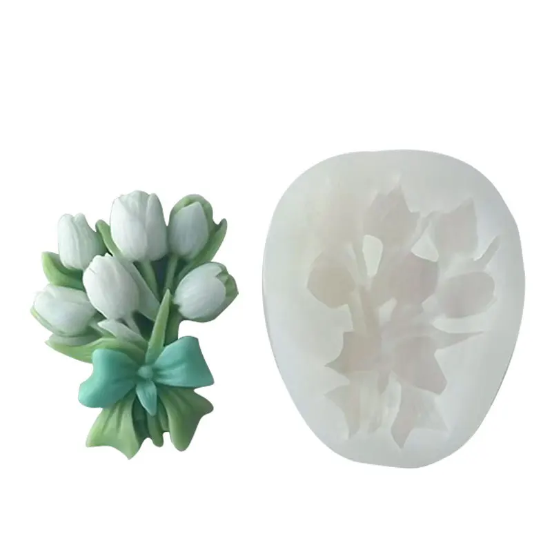Tulip Flowers Candy Chocolate Baking Mold DIY Simulation Flowers Aroma Candle Plaster Handmade Soap Silicone Mold