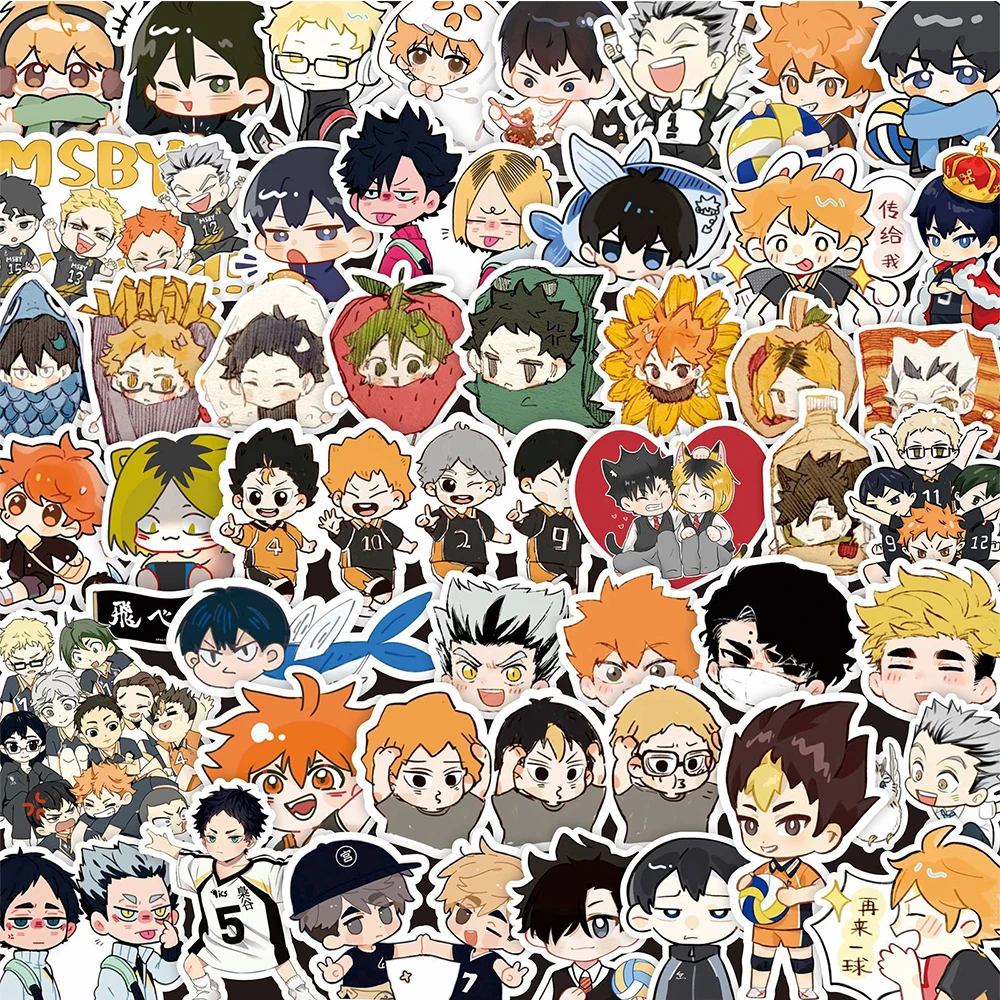 Haikyuu Kawaii Anime, 10 pièces, 30 pièces, 75 pièces Autocollants mignons HinMiShoyo, décalcomanies de dessin animé, pour ordinateur portable, téléphone, planche à roulettes, version Q, graffiti